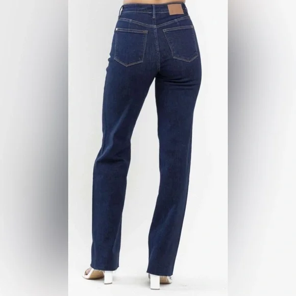 NWT Judy Blue Straight Leg Jeans 13/31 Blue Dark Wash High Rise Stretch Raw Hem - Picture 16 of 16